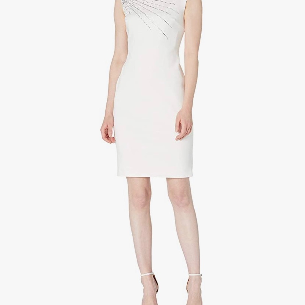 Calvin Klein scuba sheath dress with shoulder embellishment. Size 12